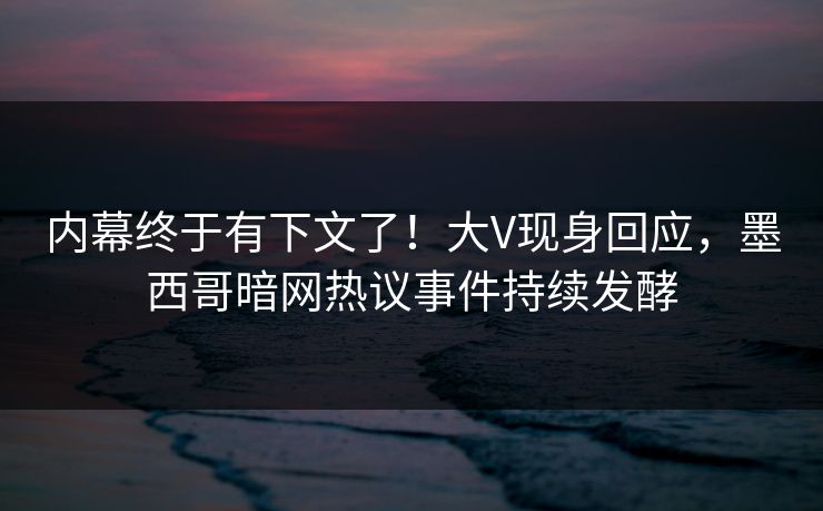 内幕终于有下文了！大V现身回应，墨西哥暗网热议事件持续发酵
