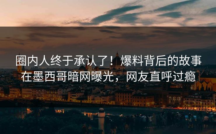 圈内人终于承认了！爆料背后的故事在墨西哥暗网曝光，网友直呼过瘾