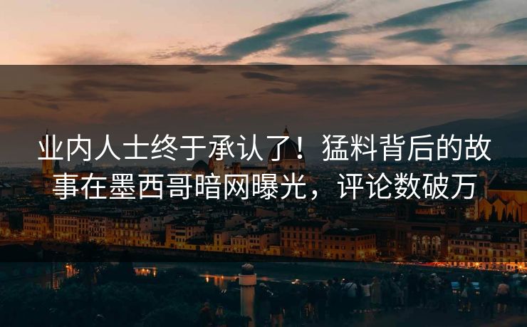 业内人士终于承认了！猛料背后的故事在墨西哥暗网曝光，评论数破万