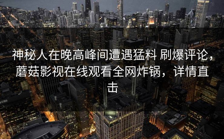 神秘人在晚高峰间遭遇猛料 刷爆评论，蘑菇影视在线观看全网炸锅，详情直击
